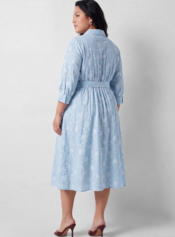 Women Embroidered Shirt Dress