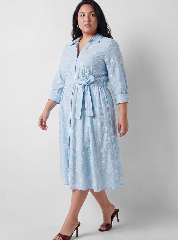 Women Embroidered Shirt Dress