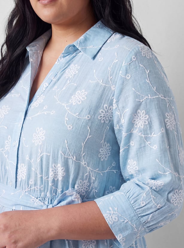 Women Embroidered Shirt Dress