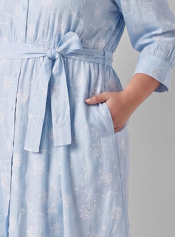 Women Embroidered Shirt Dress