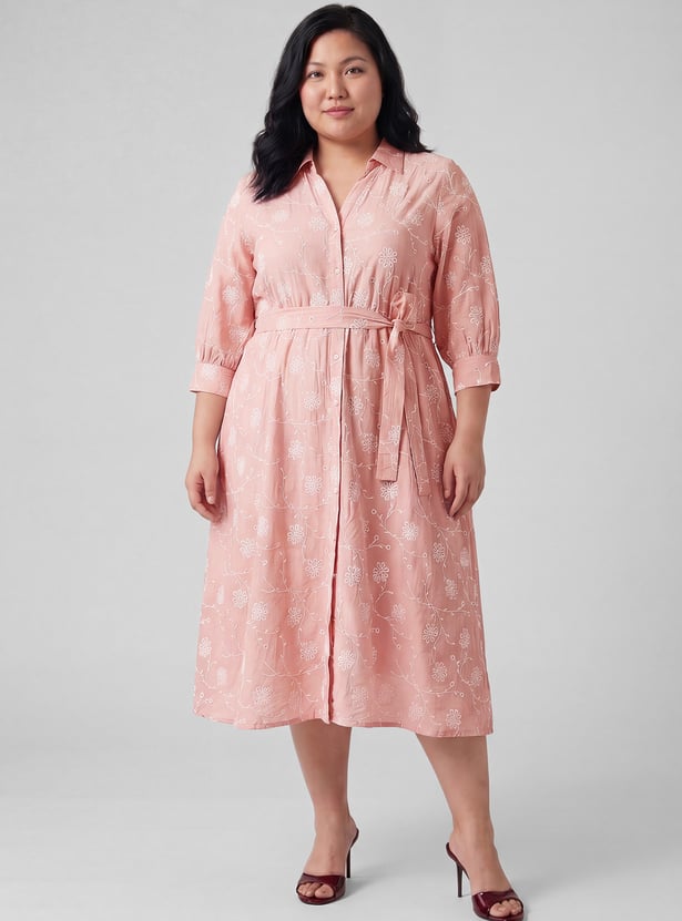 Women Embroidered Shirt Dress