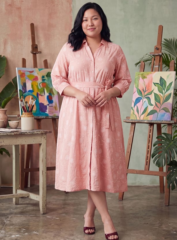 Women Embroidered Shirt Dress