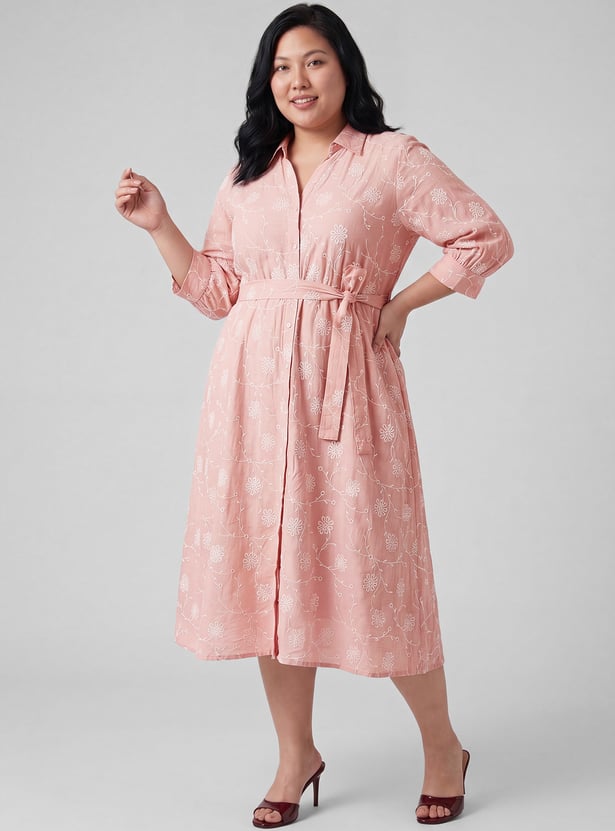 Women Embroidered Shirt Dress