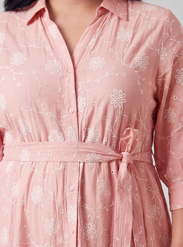 Women Embroidered Shirt Dress