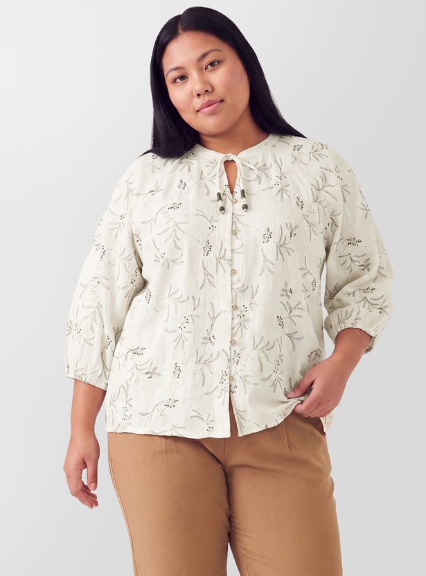 Women Embroidered Raglan Sleeves Top