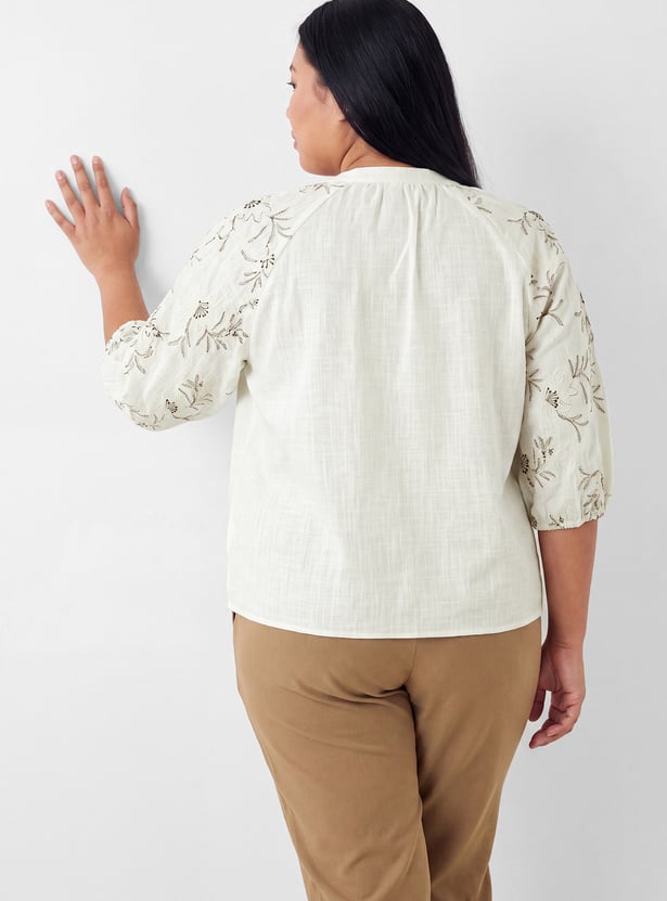 Women Embroidered Raglan Sleeves Top