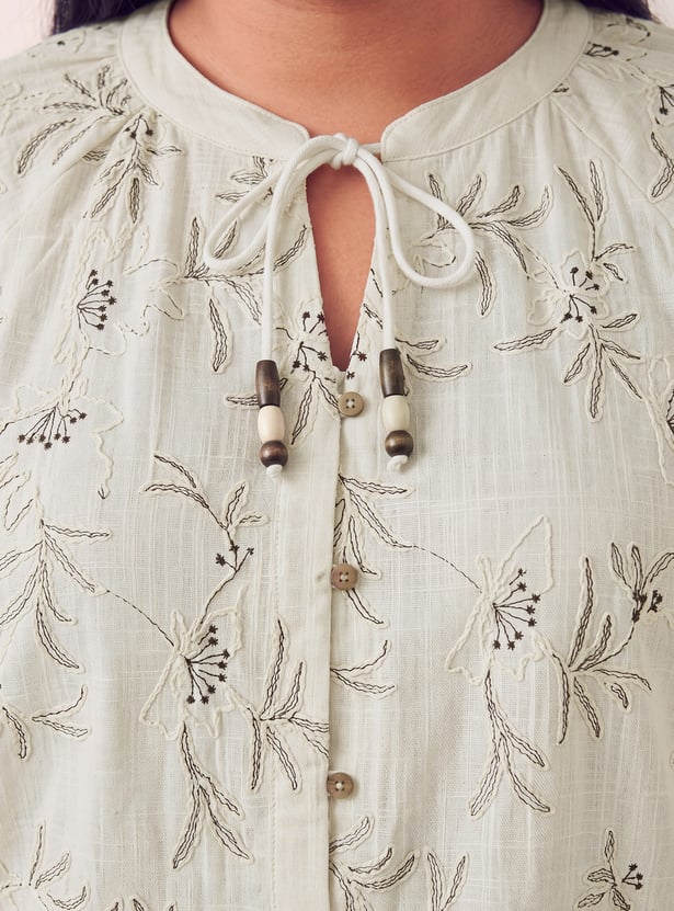 Women Embroidered Raglan Sleeves Top