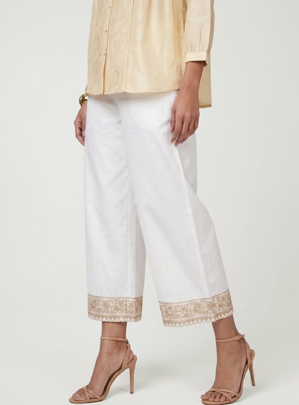 Women Embroidered Hem Palazzos