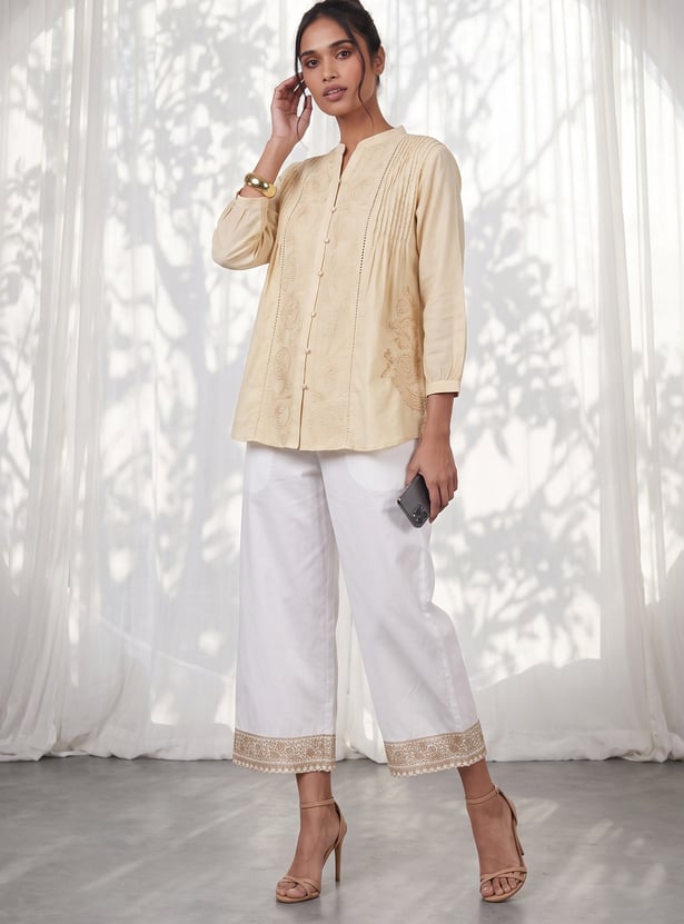 Women Embroidered Hem Palazzos