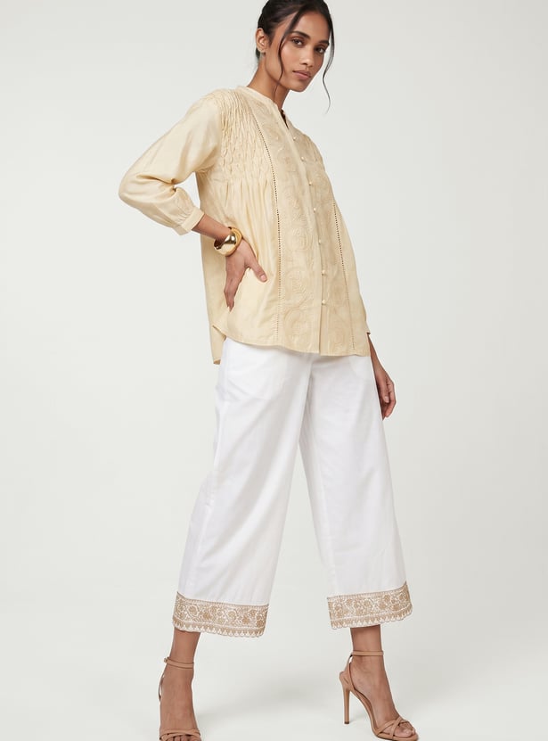Women Embroidered Hem Palazzos