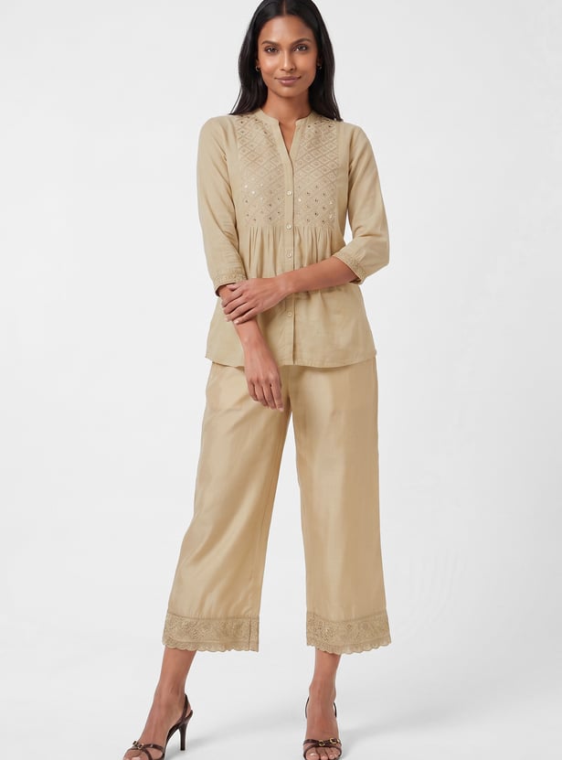 Women Embroidered Hem Palazzos