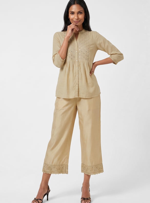 Women Embroidered Hem Palazzos