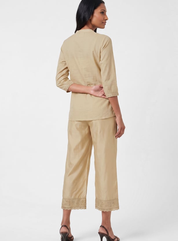 Women Embroidered Hem Palazzos