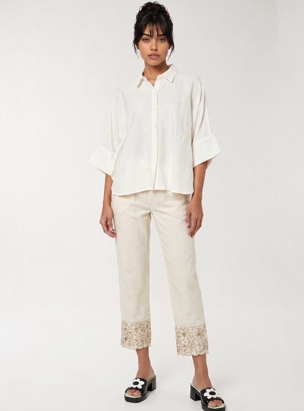 Women Embroidered Hemline Pants