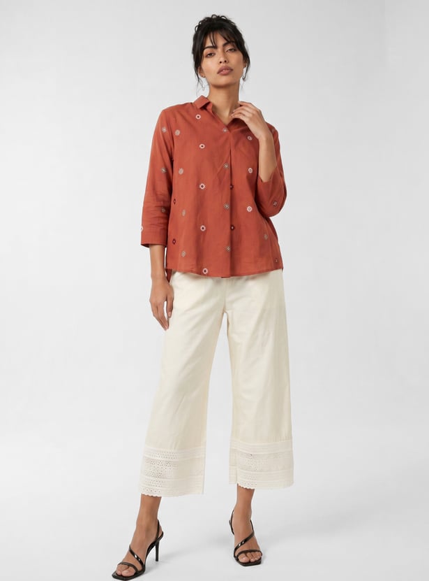 Women Schiffli Embroidered Straight Pants