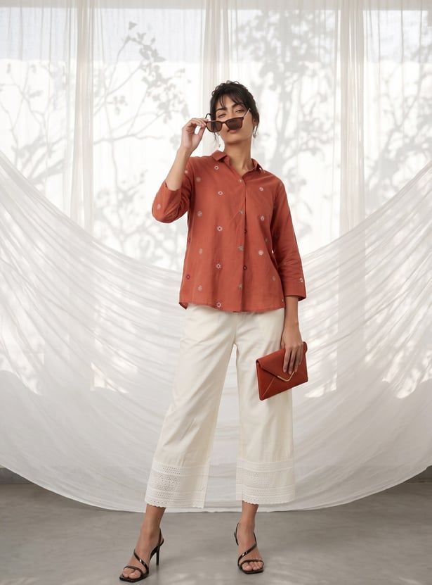 Women Schiffli Embroidered Straight Pants