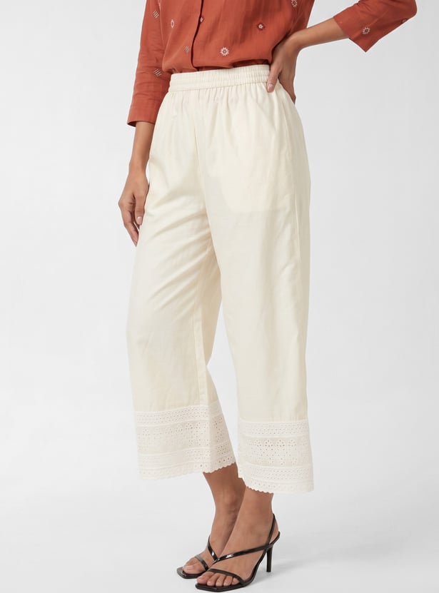 Women Schiffli Embroidered Straight Pants