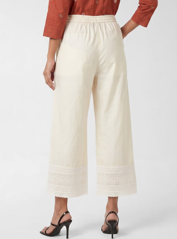 Women Schiffli Embroidered Straight Pants