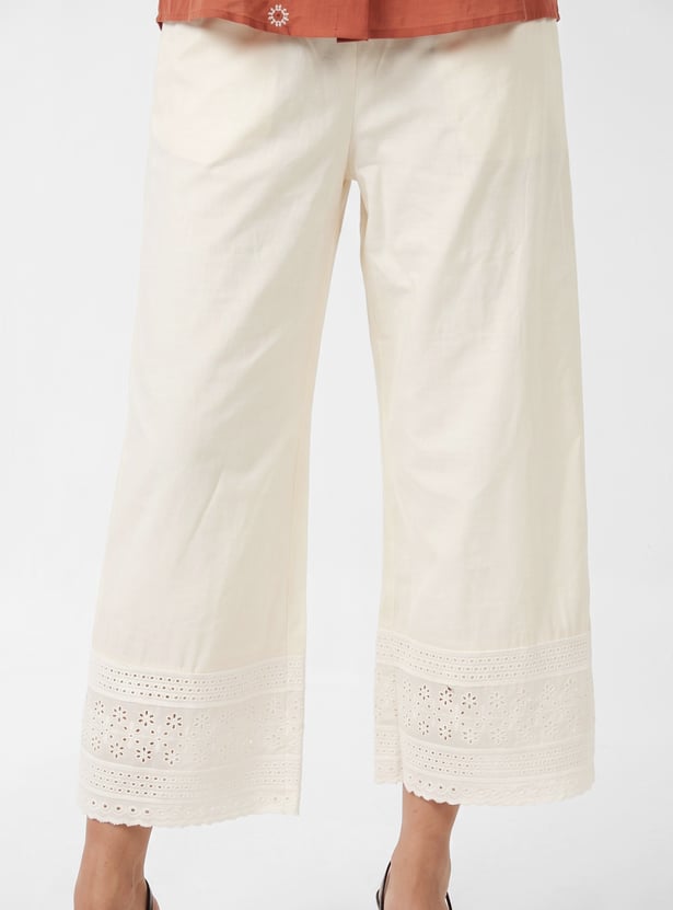 Women Schiffli Embroidered Straight Pants