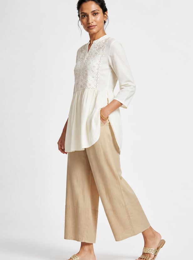 Women Embroidered Hem Palazzos
