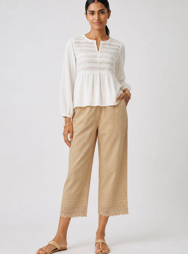 Women Lace Hem Palazzos