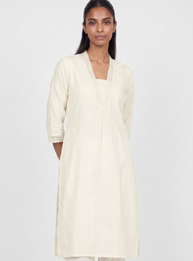 Women Woven Straight Kurta