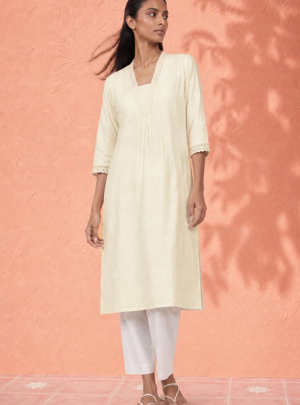 Women Woven Straight Kurta