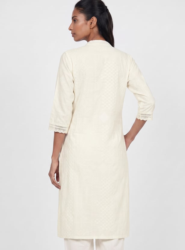 Women Woven Straight Kurta