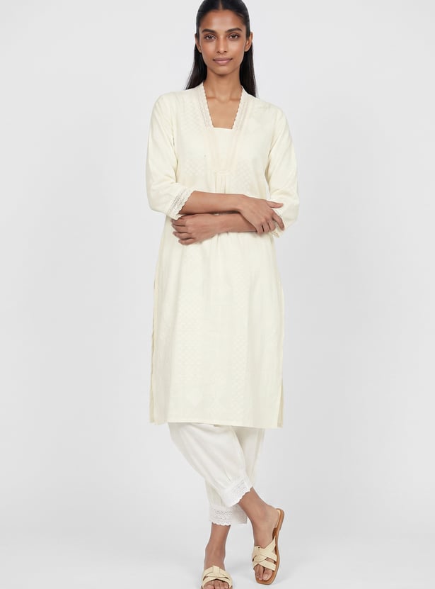 Women Woven Straight Kurta