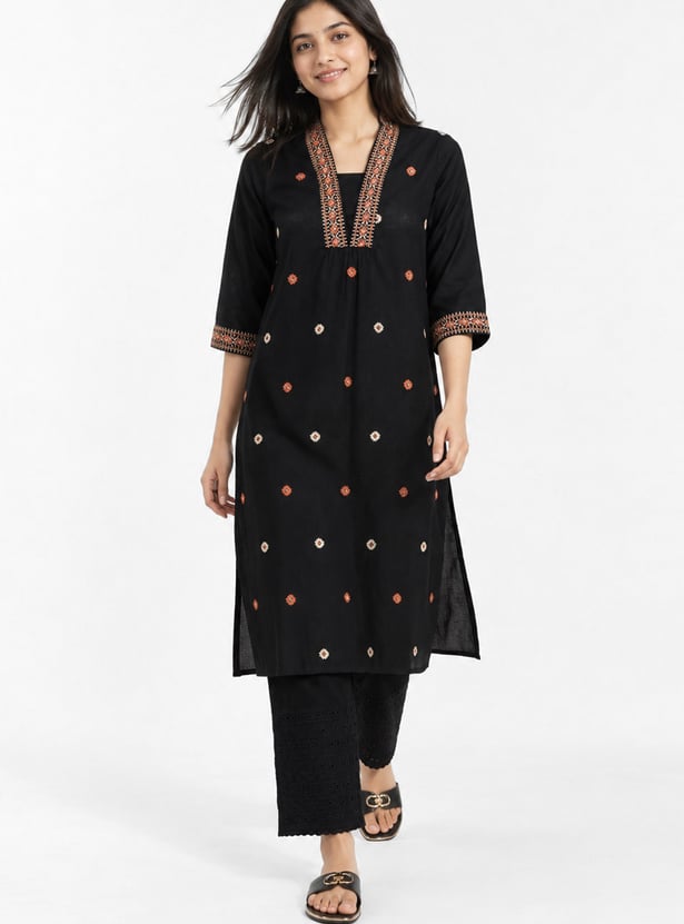 Women Embroidered Straight Kurta
