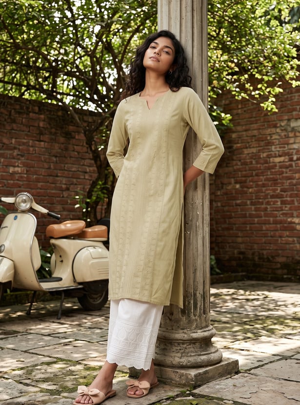 Women Embroidered Straight Kurta