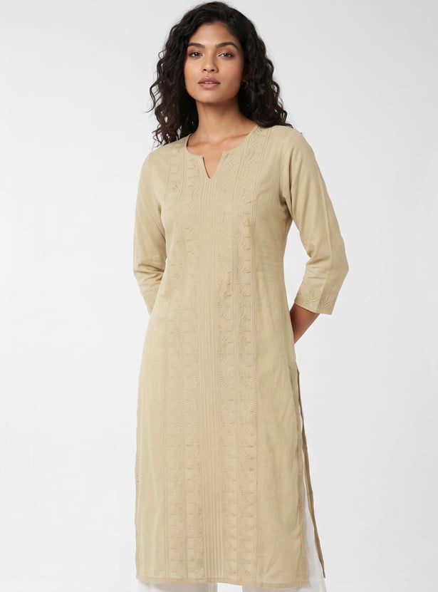 Women Embroidered Straight Kurta