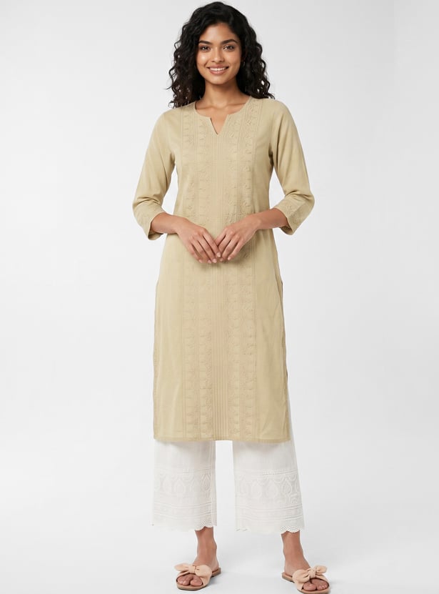 Women Embroidered Straight Kurta