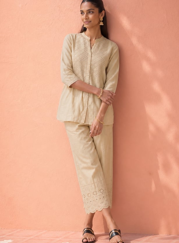 Women Embroidered Hem Palazzos