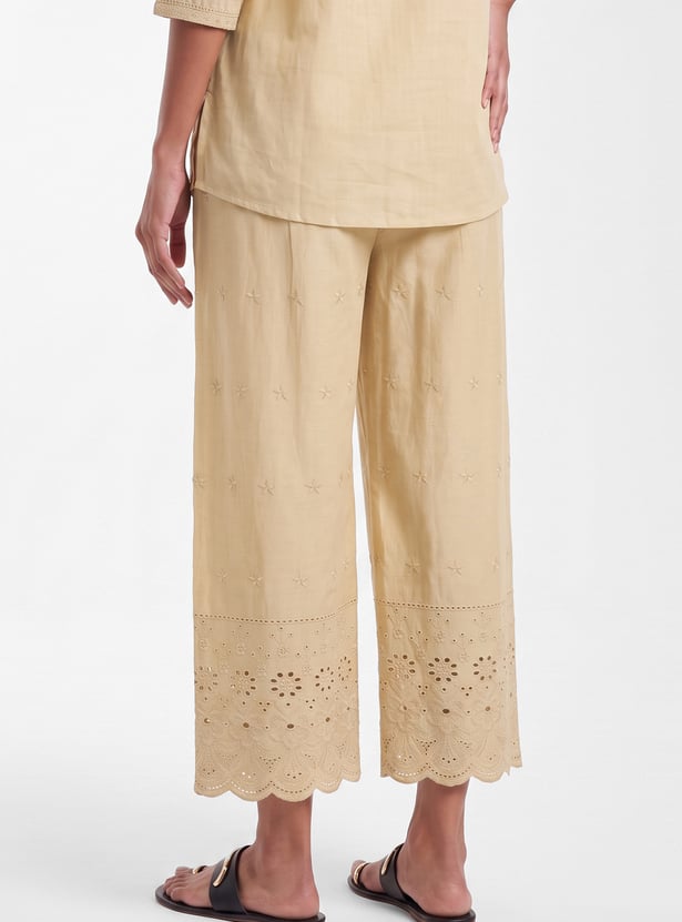 Women Embroidered Hem Palazzos