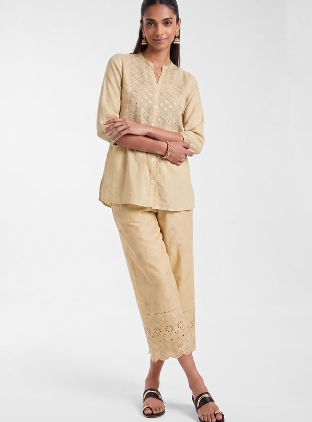 Women Embroidered Hem Palazzos