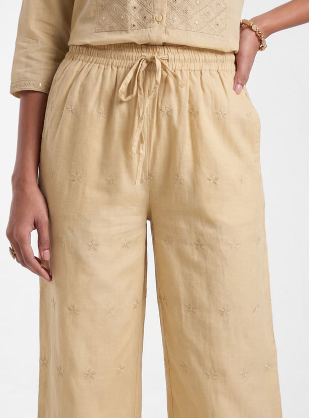 Women Embroidered Hem Palazzos