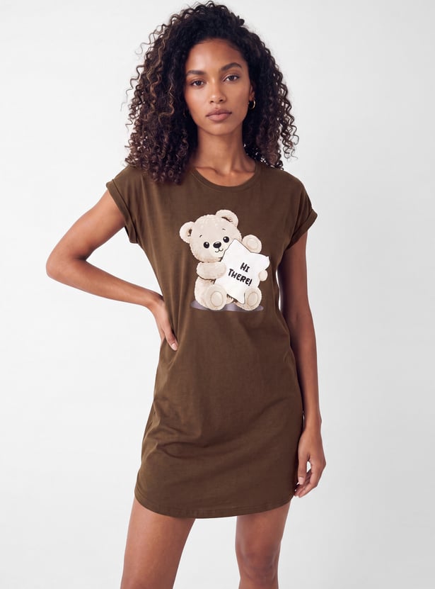 Women Teddy Bear Printed Nightdress