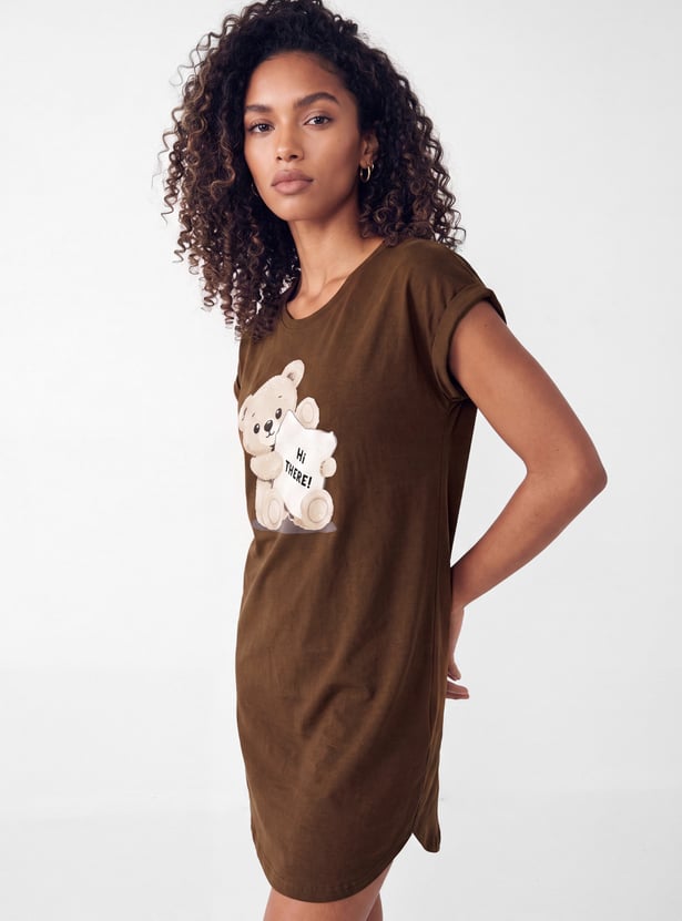 Women Teddy Bear Printed Nightdress