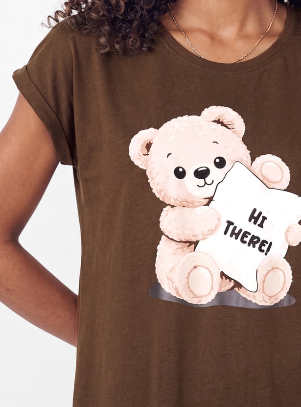 Women Teddy Bear Printed Nightdress
