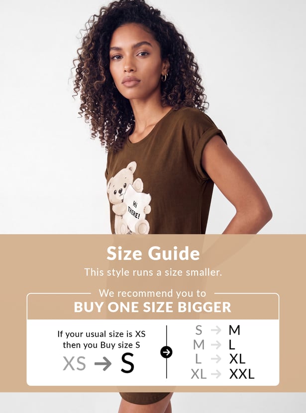 Women Teddy Bear Printed Nightdress