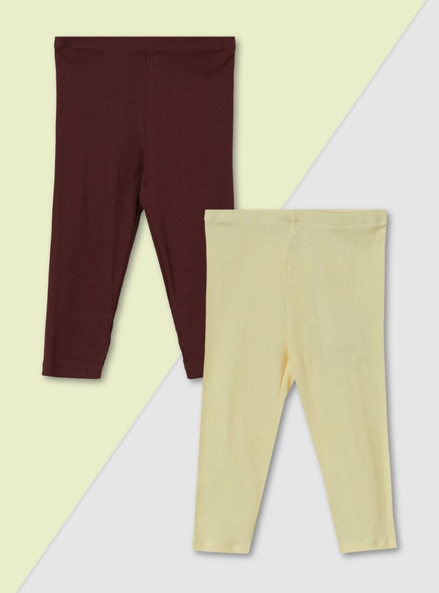 Girls Solid Leggings - Pack of 2