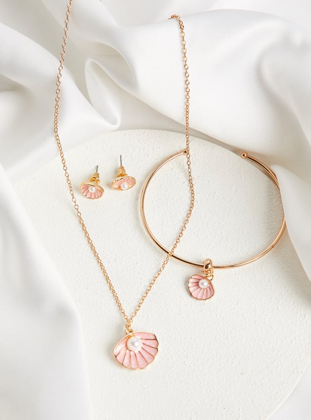 Girls Shell Design Necklace Set with Bracelet