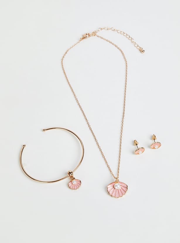 Girls Shell Design Necklace Set with Bracelet