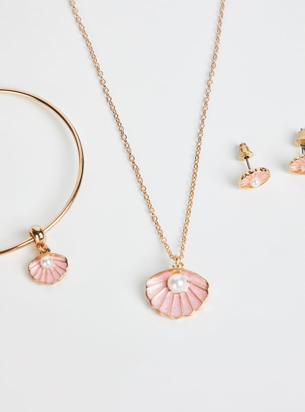 Girls Shell Design Necklace Set with Bracelet