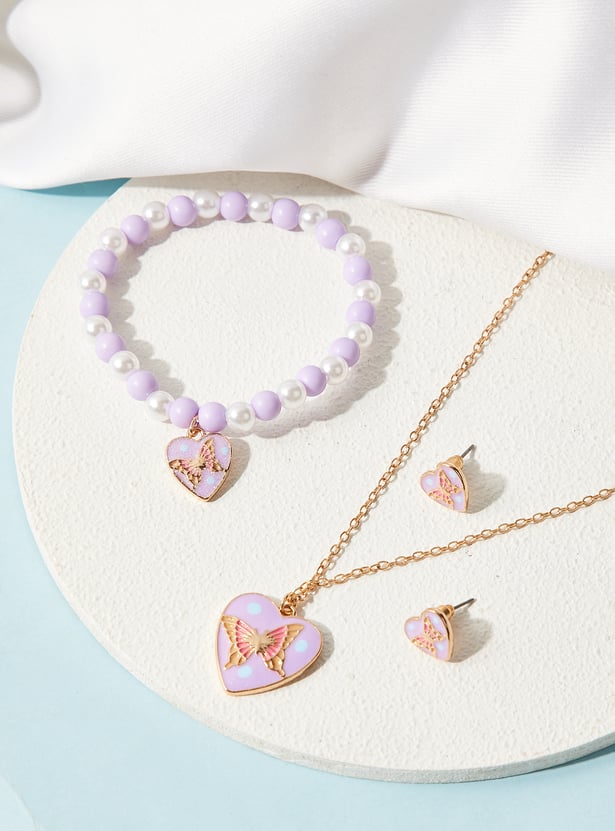 Girls Heart Butterfly Necklace Set with Bracelet