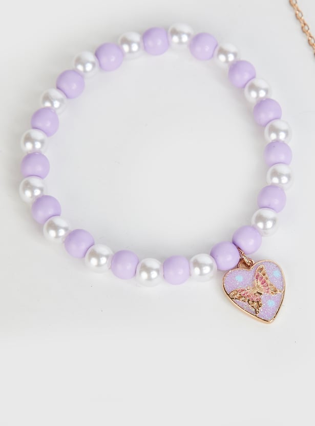 Girls Heart Butterfly Necklace Set with Bracelet