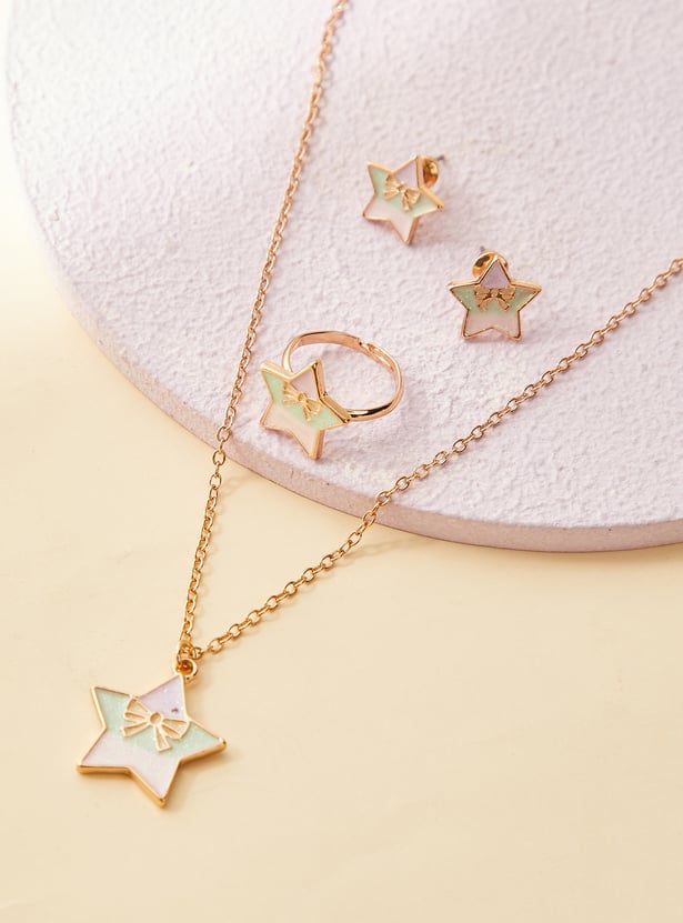Girls Star Design Necklace Set with Ring