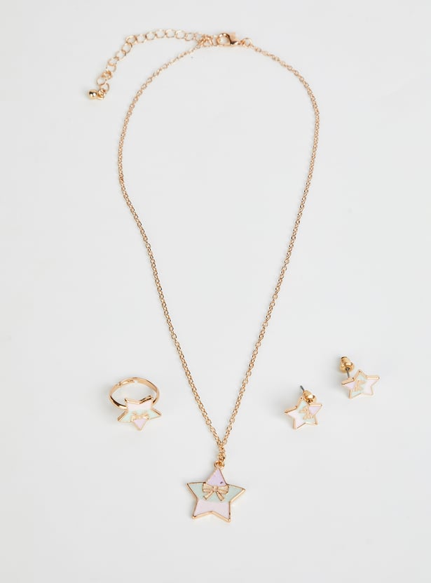 Girls Star Design Necklace Set with Ring