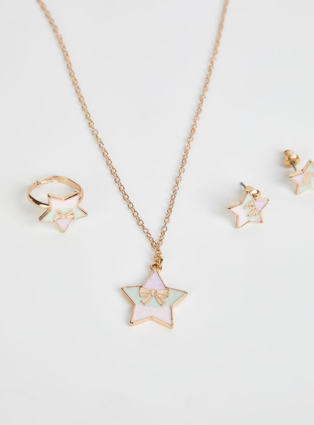 Girls Star Design Necklace Set with Ring
